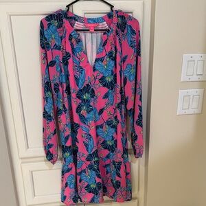 Lilly Pulitzer Bright Pink Floral Long-Sleeve Shift Dress
